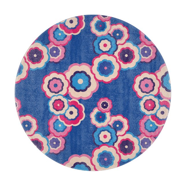 Tabla De Cortar Azul Floral Retro (Anverso)