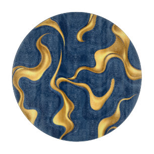 Tabla De Cortar Azul Marino Mármol Dorado Abstracto Lujo Remolino