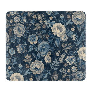 Tabla De Cortar Azul Marino Patrón Botánico Floral Vintage