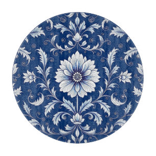 Tabla De Cortar Azul Marino Patrón Floral de Porcelana