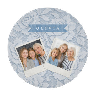 Tabla De Cortar Azul Personalizado de Encaje Floral Elegante Román