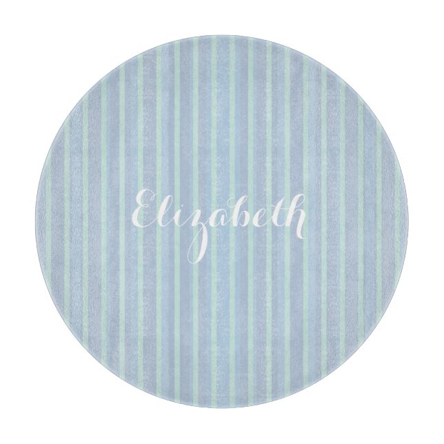 Tabla De Cortar Azul rayado con brillo personalizado moderno (Anverso)