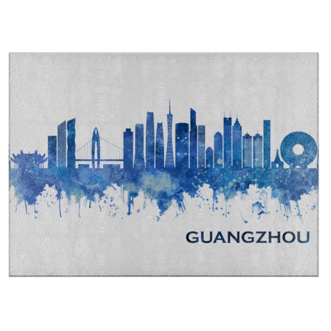 Tabla De Cortar Azul Skyline de Guangzhou (Anverso)