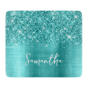 Tabla De Cortar Azul Turquesa Brillante Nombre Glam