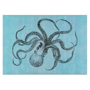 Tabla De Cortar Azul verde azulado de la acuarela del pulpo de los