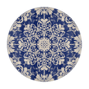 Tabla De Cortar Azul Vintage: Elegante patrón sin foco.