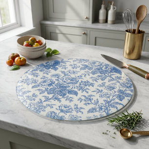 Tabla De Cortar Azul y crema floral Toile de Jouy
