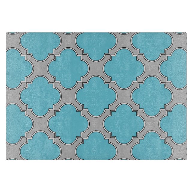 Tabla De Cortar azul y gris de quatrefoil (Anverso)