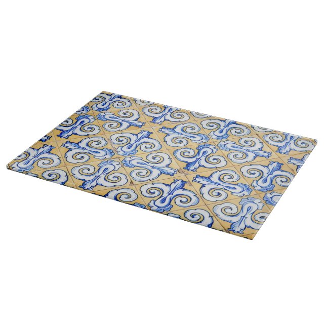Tabla De Cortar Azulejo azul, amarillo y blanco (Borde)