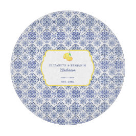 Tabla De Cortar Azulejo Personalizado de Limón Italiano Azul Medit