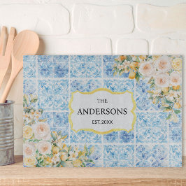 Tabla De Cortar Azulejos Azules Mediterráneos Flor Limón Nombre de