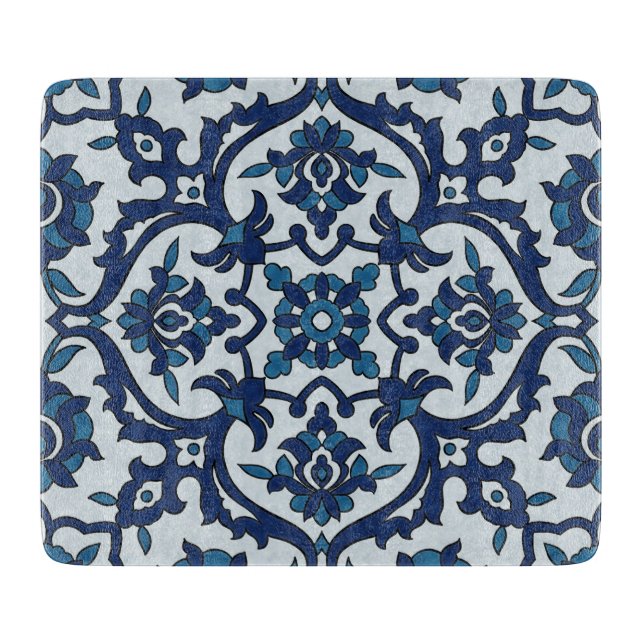 Tabla De Cortar Azulejos azules portugueses, patrón de mosaico flo (Anverso)