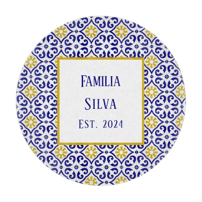 Tabla De Cortar Azulejos azules portugueses personalizados (Anverso)