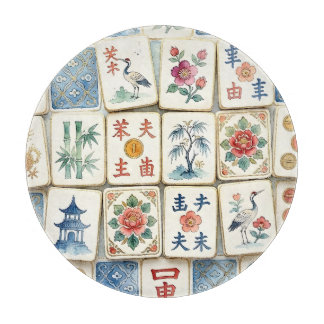 Tabla De Cortar Azulejos de Chinoiserie Mahjong Flores Acuarela Pá