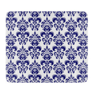 Tabla De Cortar Azules marinos, modelo blanco 2 del damasco del