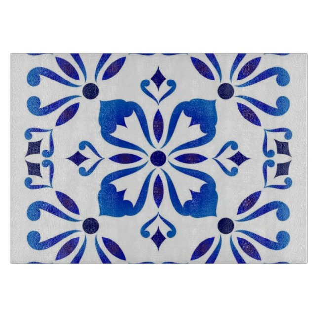 Tabla De Cortar Azure Arabesque Floral Geometry Elegant Coastal (Anverso)
