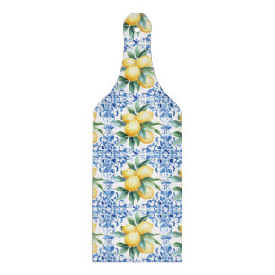 Tabla de cortar baldosas azul limón acuarela