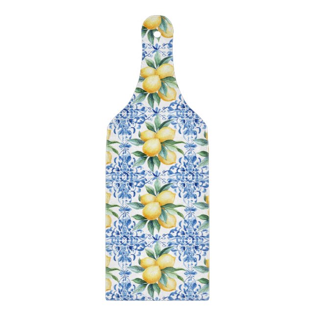 Tabla de cortar baldosas azul limón acuarela (Anverso)