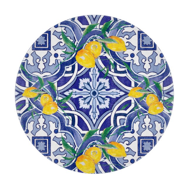 Tabla De Cortar Baldosas azules,azulejos mediterráneos,majolica    (Anverso)
