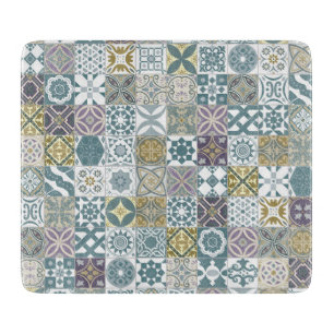 Tabla De Cortar Baldosas marroquíes - azul pastel y oro