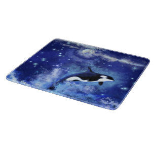Tabla De Cortar Ballena asesina en tablero de corte azul de la lun