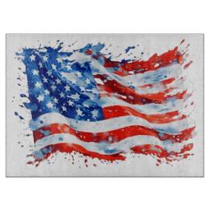Tabla De Cortar Bandera Americana USA Acuarela 4 de Julio
