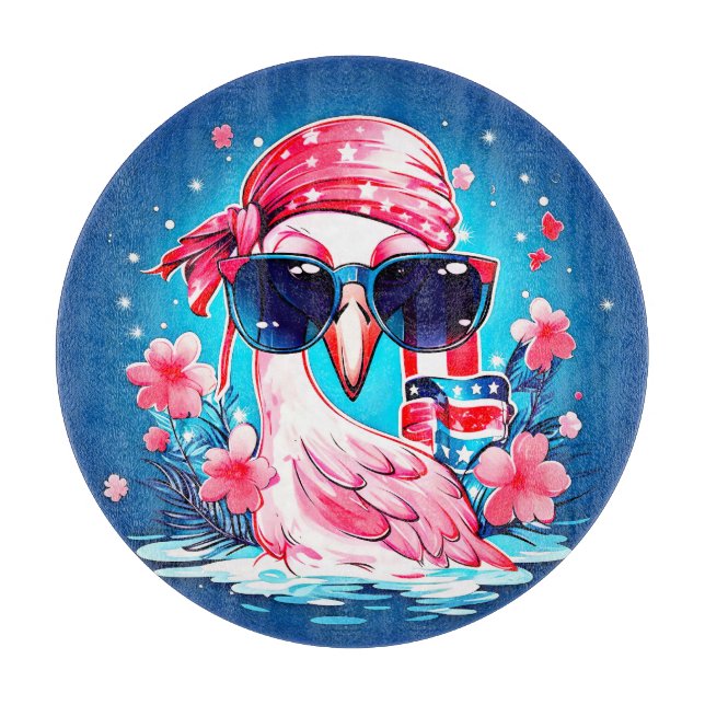 Tabla De Cortar Bandera estadounidense con Personalizado Flamingo- (Anverso)