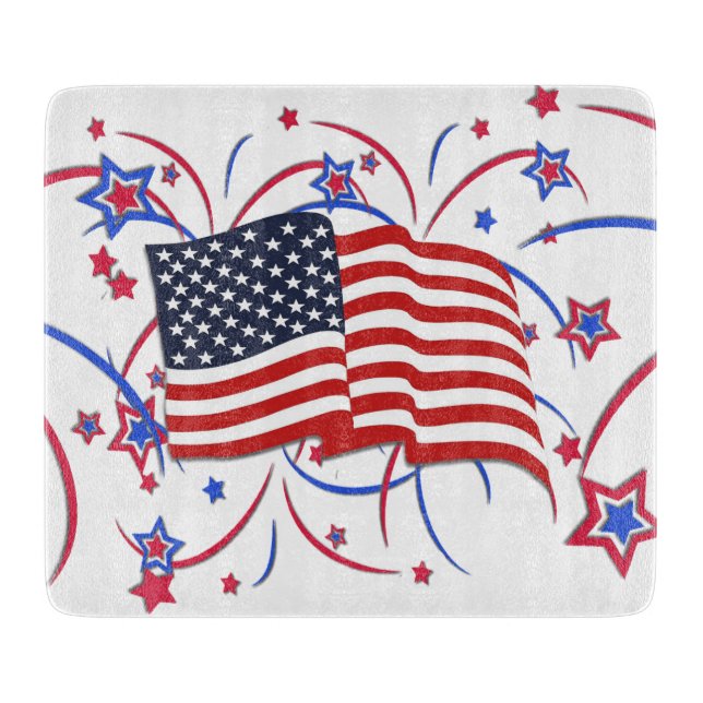 Tabla De Cortar Bandera estadounidense y fuegos artificiales (Anverso)