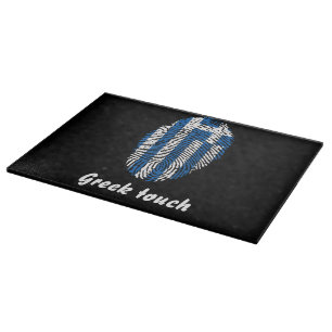 Tabla De Cortar Bandera griega de la huella dactilar del tacto