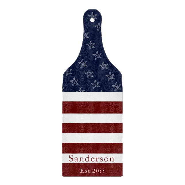 Tabla De Cortar Bandera Náutica Americana Red White Blue Starfish (Anverso)