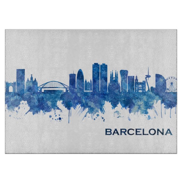 Tabla De Cortar Barcelona España Skyline Blue (Anverso)