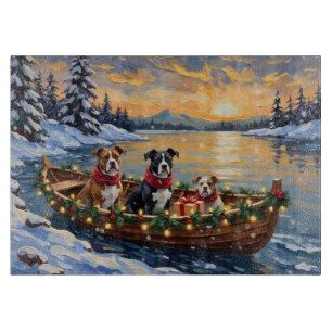Tabla De Cortar Barco de Navidad con American Staffordshire Terrie