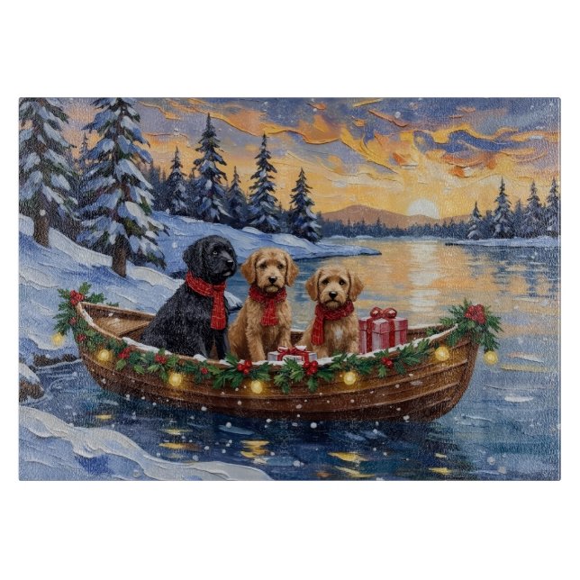 Tabla De Cortar Barco de Navidad de Bernedoodle Fiesta (Anverso)