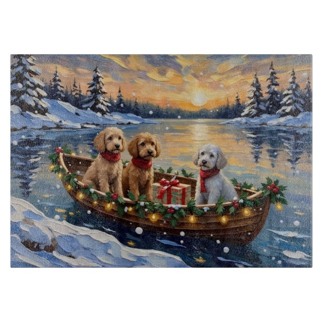 Tabla De Cortar Barco de Navidad de Caniche Fiesta (Anverso)