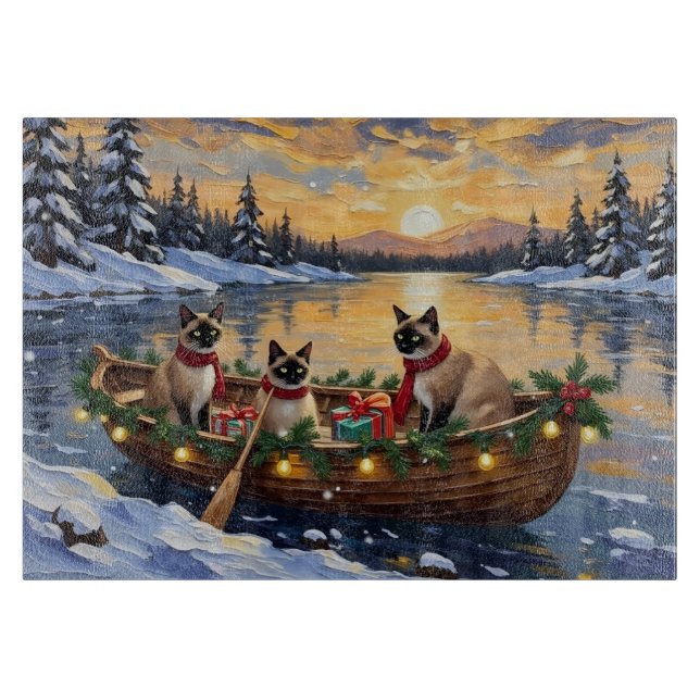Tabla De Cortar Barco de Navidad de Gato Siames (Anverso)