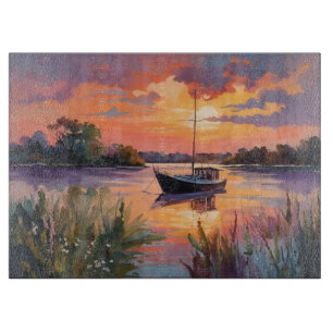 Tabla De Cortar Barco de vela en Sunrise Watercolor Art