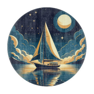 Tabla De Cortar Barco de vela por la noche