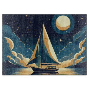 Tabla De Cortar Barco de vela por la noche