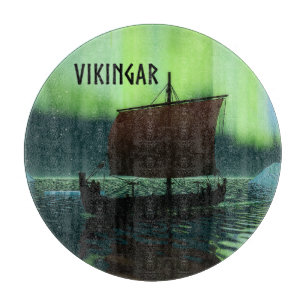 Tabla De Cortar Barco Vikingo Y Auroras Boreales