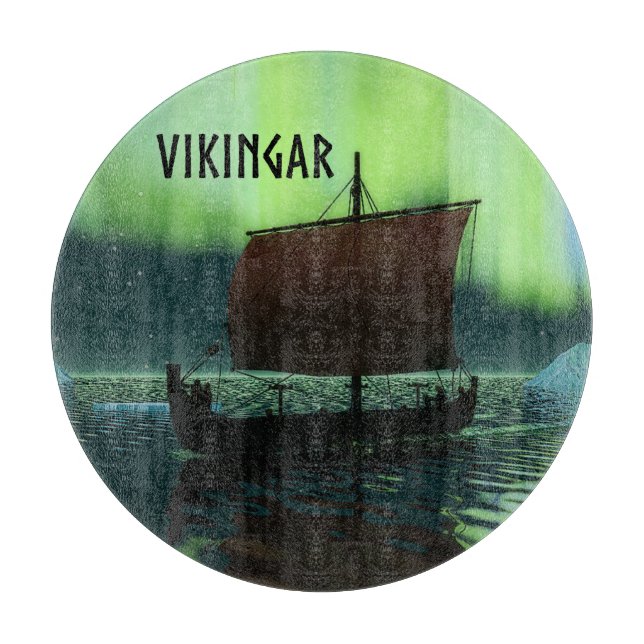 Tabla De Cortar Barco Vikingo Y Auroras Boreales (Anverso)