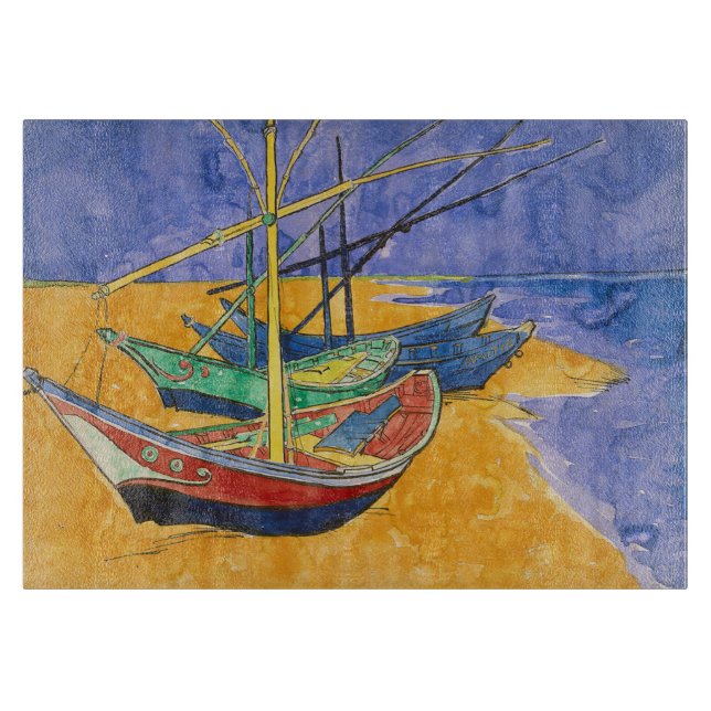 Tabla De Cortar Barcos de Van Gogh Impresionismo Playa (Anverso)