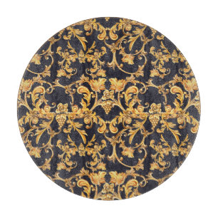 Tabla De Cortar Barroco dorado, patrón de hojas de desplazamiento.