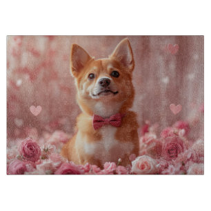 Tabla De Cortar Basenji con Rosas - Día de San Valentín