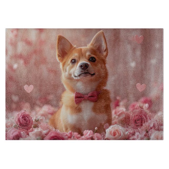 Tabla De Cortar Basenji con Rosas - Día de San Valentín (Anverso)