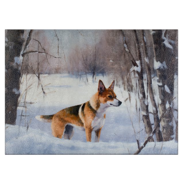 Tabla De Cortar Basenji Deja que nieve Navidad  (Anverso)
