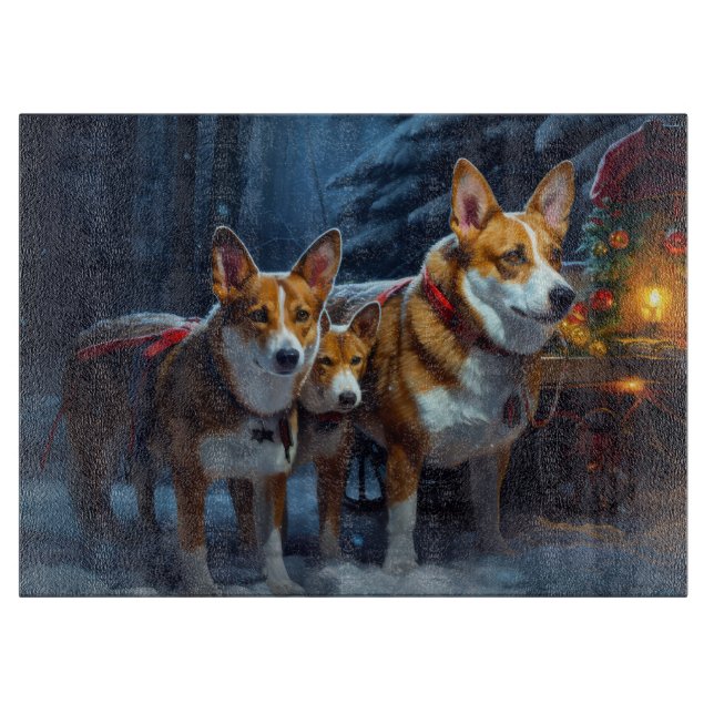 Tabla De Cortar Basenji Nevado Trineo Decoración de Navidad (Anverso)
