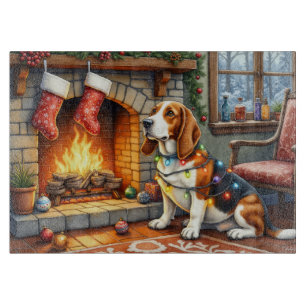 Tabla De Cortar Basset Hound Chimenea con Luces de Navidad