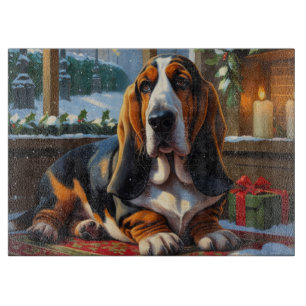 Tabla De Cortar Basset Hound con Luces de Navidad Fiesta