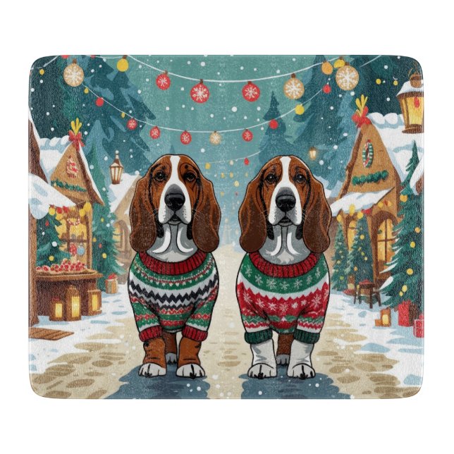 Tabla De Cortar Basset Hound Dogs Christmas Snow Holiday (Anverso)