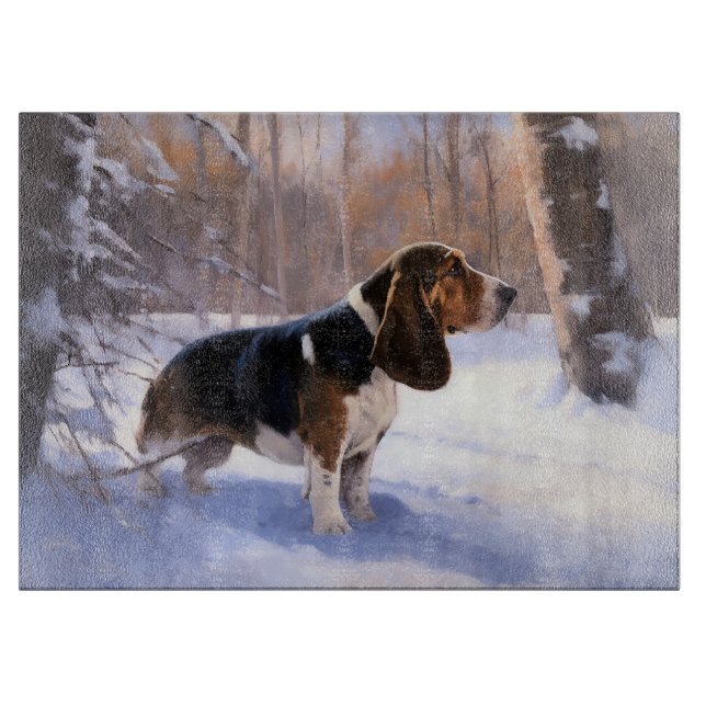 Tabla De Cortar Basset Hound Let It Snow Navidades (Anverso)